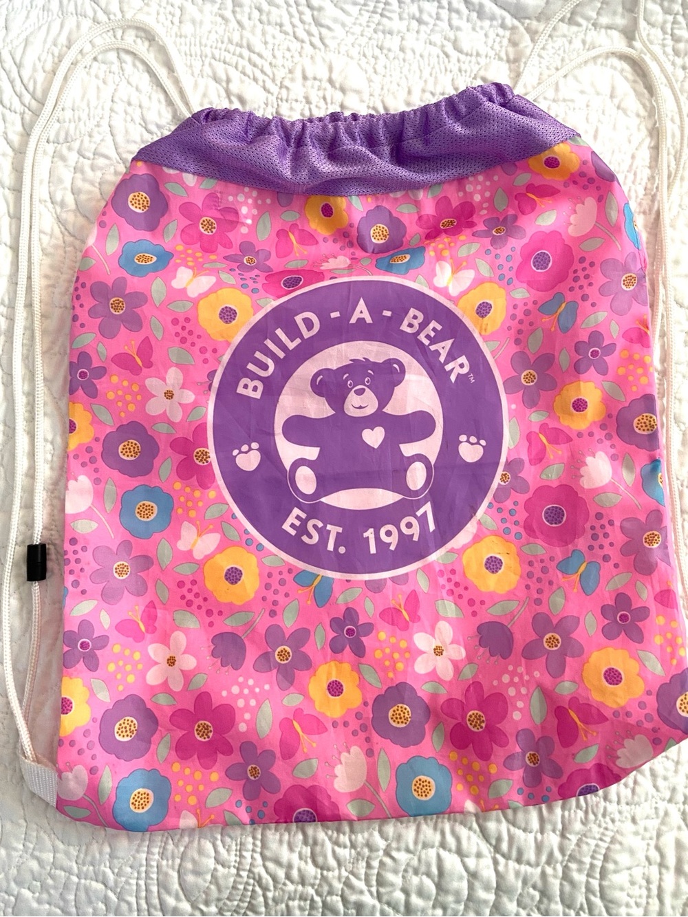 Build-A-Bear Pink Floral Drawstring Kids Cinch Backpack
